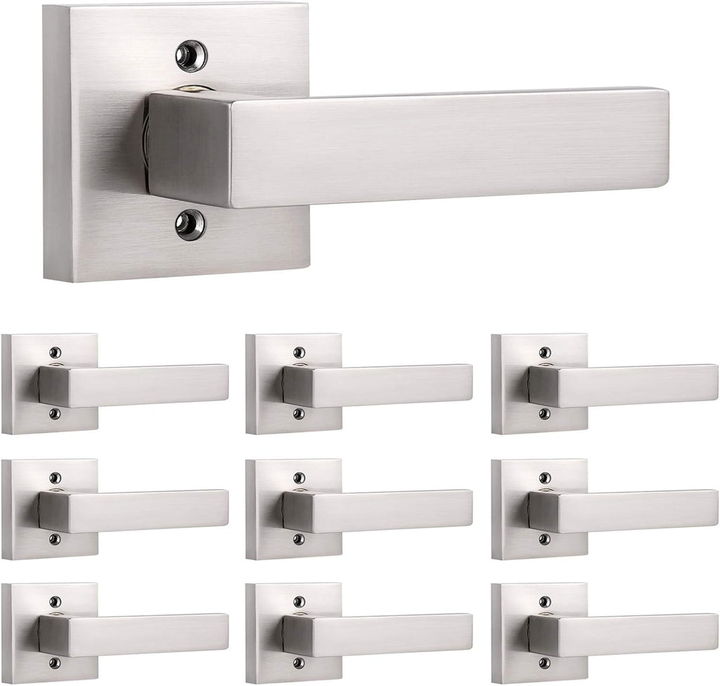 7 Pack Satin Nickel Square Reversible Passage Door Lever V409314