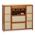 6-Tiers Rattan Shoe Storage Cabinet with Drawer, 32 Pairs, 8 Boots Compartments, Brown Q658177