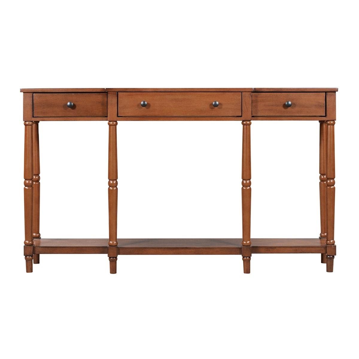 Antique Green Solid Wood Console Table with Storage Shelf and Drawer D553