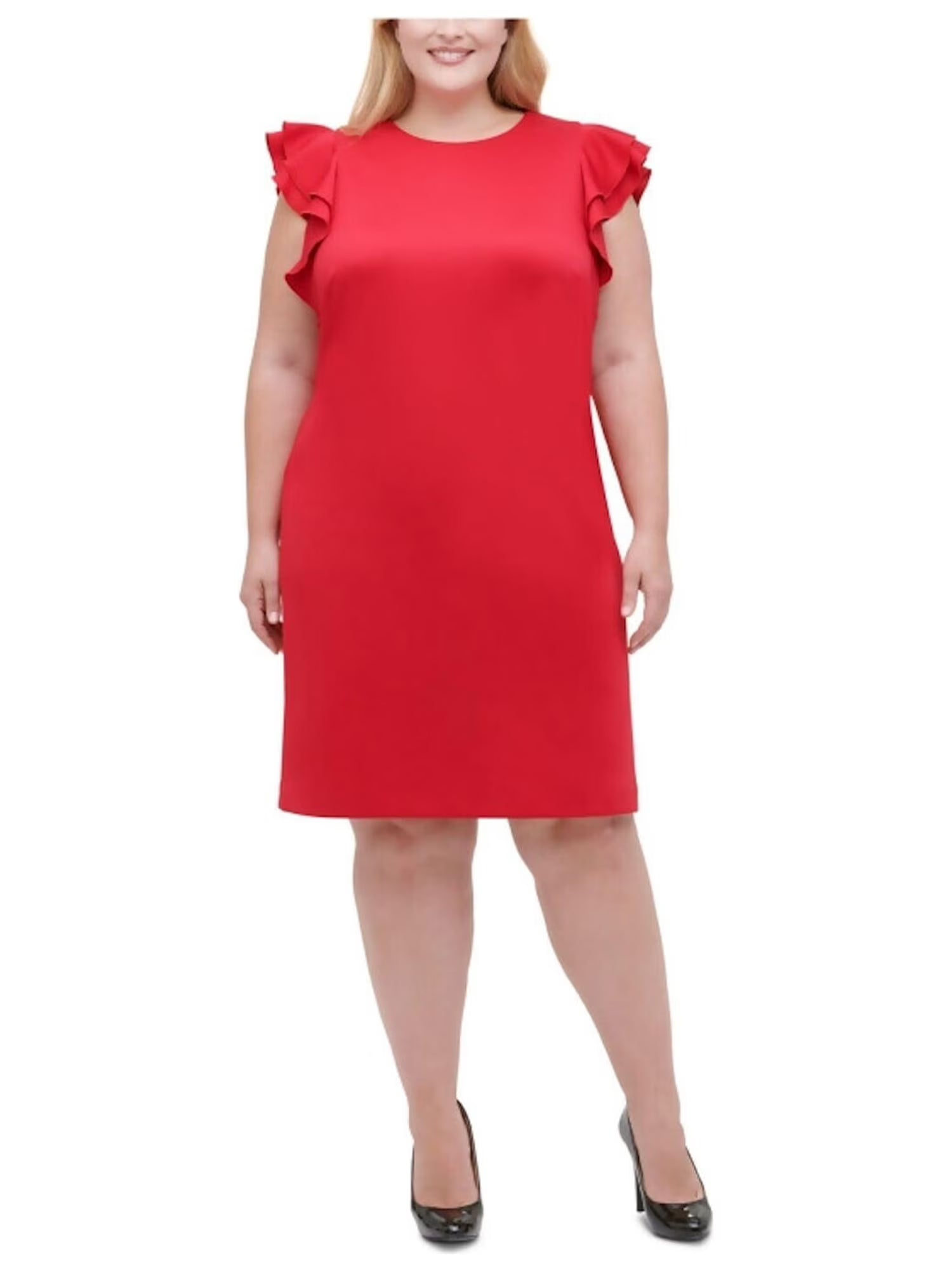 Red Ruffled Cap Sleeve Shift Dress Plus 18W O615
