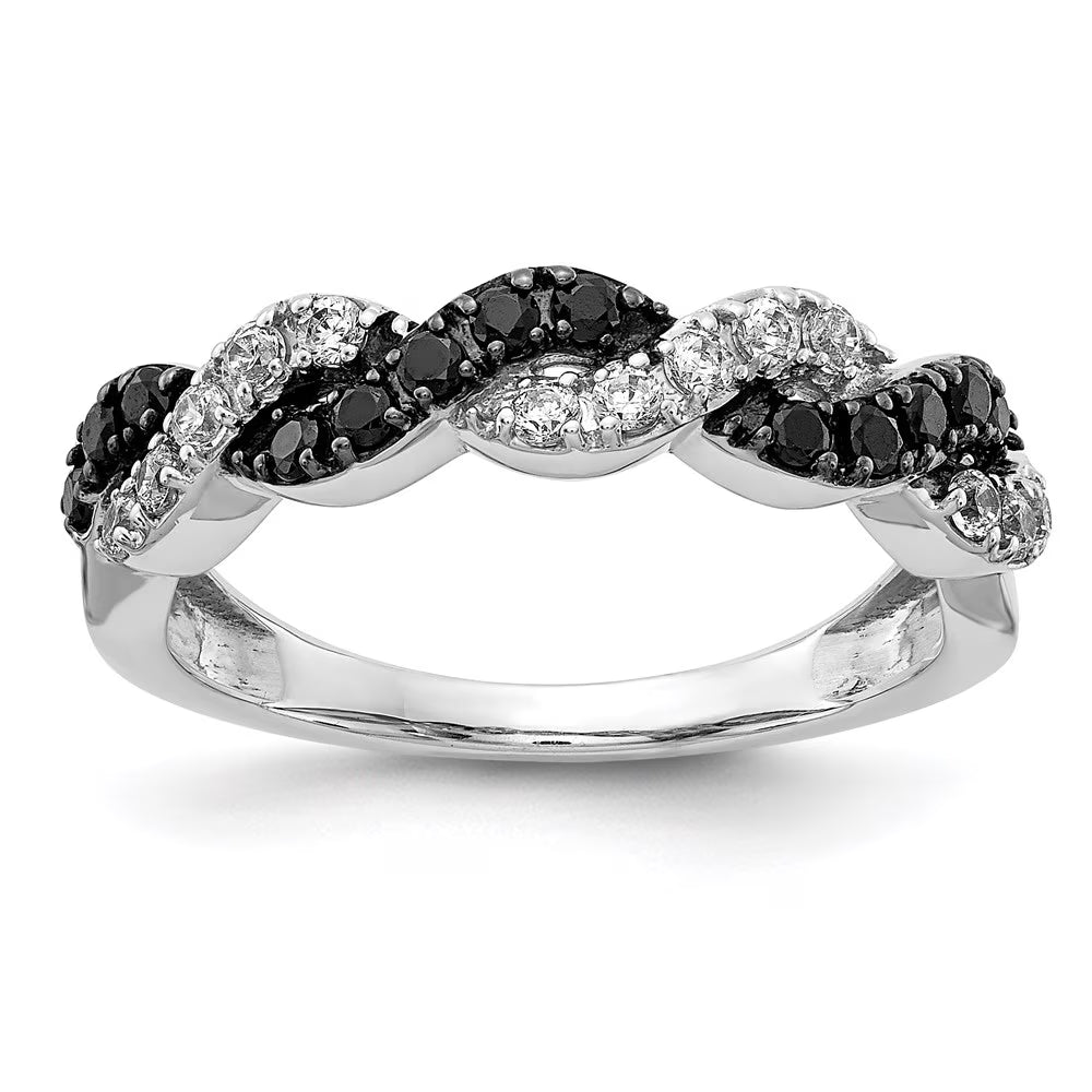 14kt White Gold Black White Diamond Twist Ring A57844