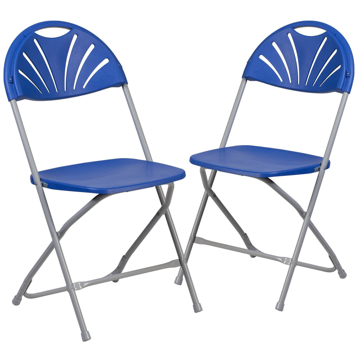 2 Pack Blue Plastic Fan Back Folding Chair C961117