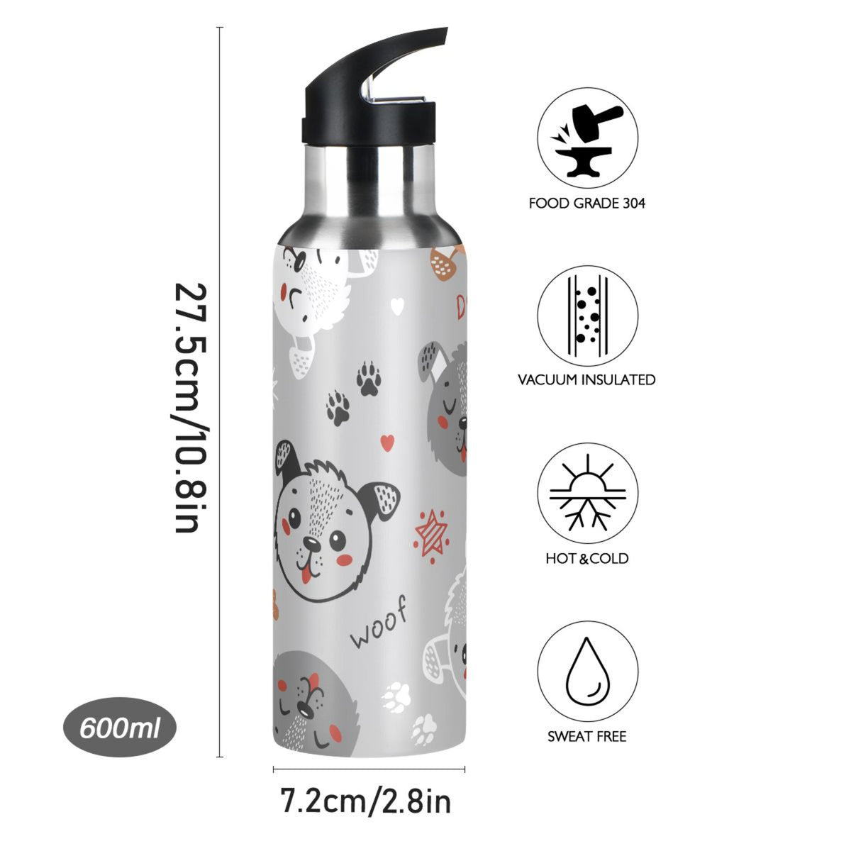 Insulated Stainless Steel Water Bottle with Straw Lid 20 oz A3893