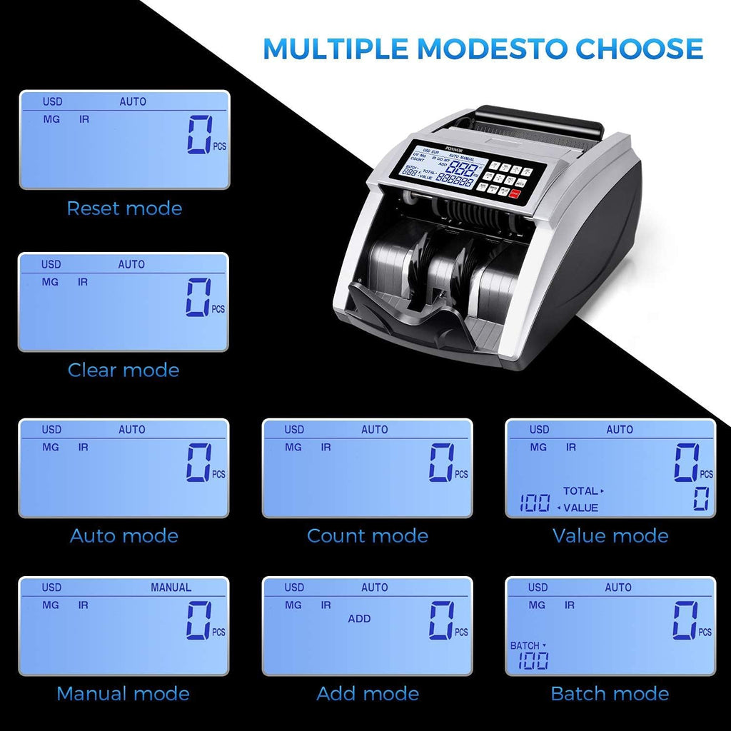 Money Counter Machine with UV/MG/IR/DD/DBL/HLF/CHN Counterfeit Detection, Bill Counting Machine with Portable Handle, Enlarge LCD Display S90305