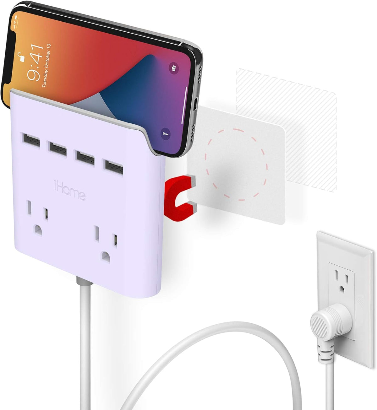 4 Outlets 3 USB Ports Extension Cord Wall Mount Pack of 2 Z27805