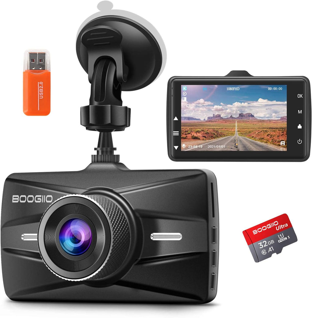 Dash Cam with 32G SD Card, 1080P FHD Car Driving Recorder 3'' IPS Screen 170° Wide Angle Dashboard Camera Aluminum Alloy Case, Parking Monitor Loop Recording Motion Detection Pack of 2 W231