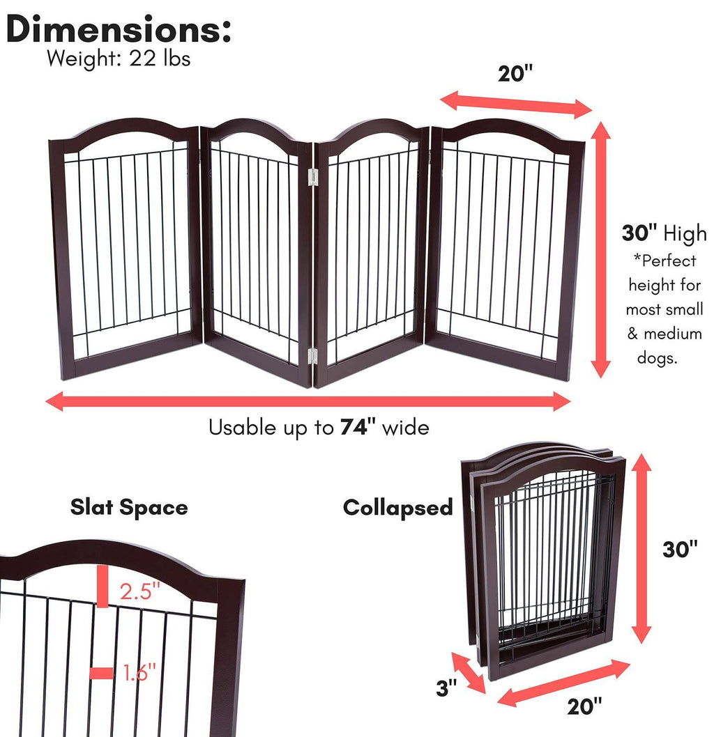 Wire Dog Gate with Arched Top, 4 Panel, 30 inch Tall Pet Puppy Safety Fence O86659