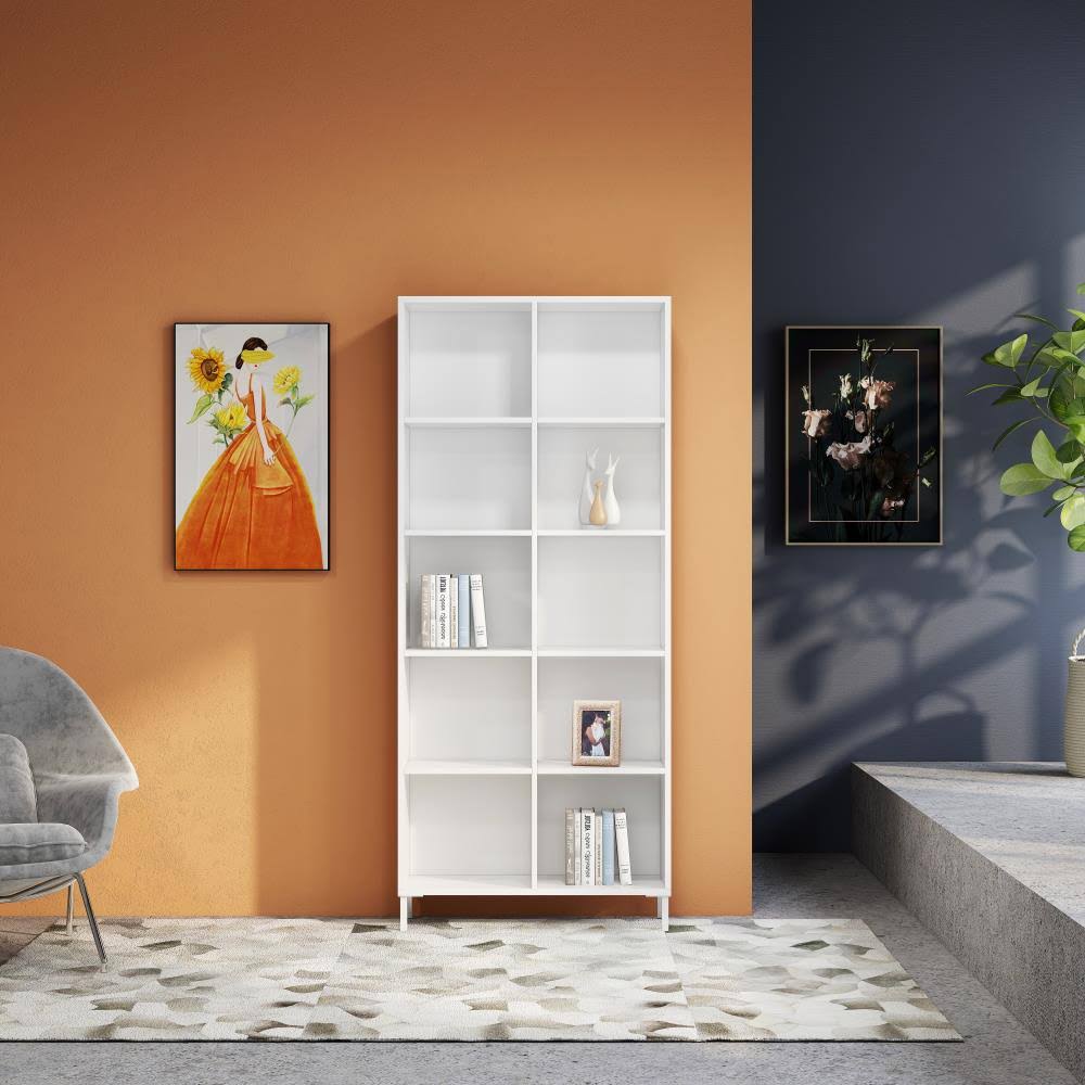 White Particleboard 5-Shelf Bookcase H583