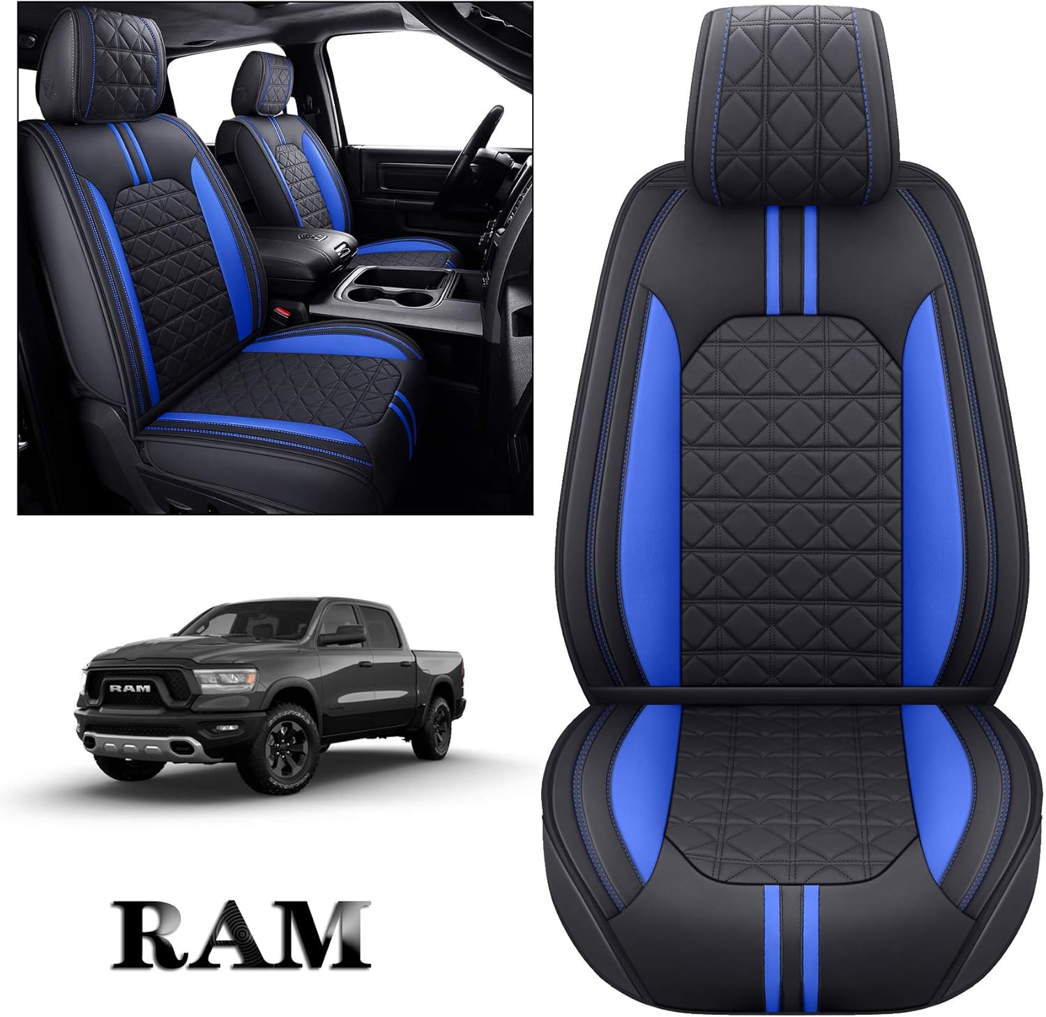 Black-White Waterproof Faux Leather Front Seat Covers F574