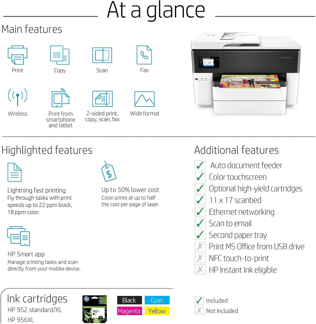 HP OfficeJet Pro 7740 Wide-Format Color Inkjet All-in-One Printer with JAWFOAL Printer Cable V47959