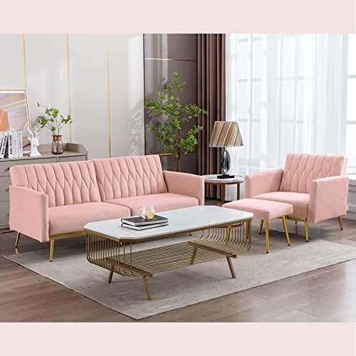 Cream Velvet Single Sofa Chair with Ottoman B729712