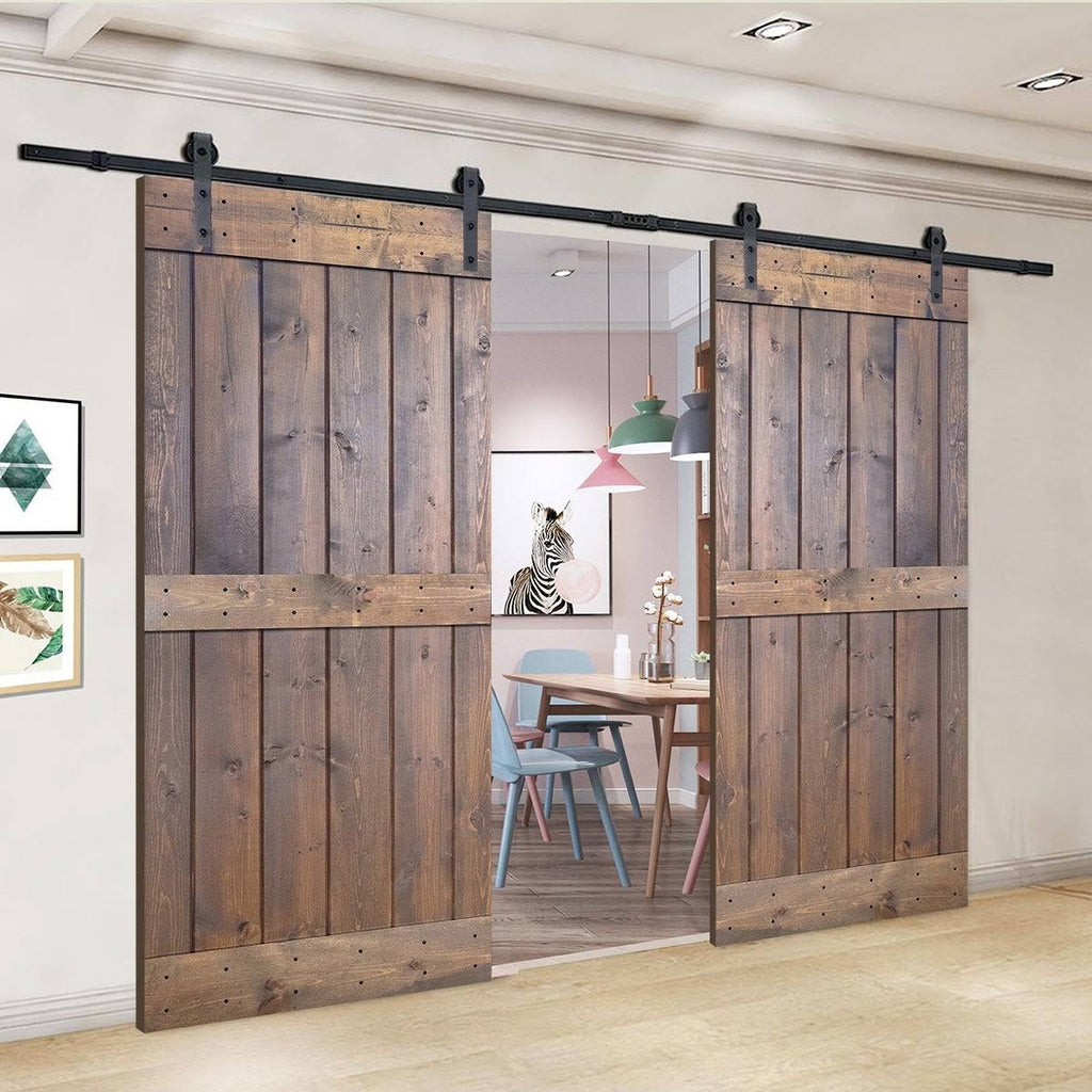 Paneled Wood Double Barn Door Set of 2, Briar Smoke T683