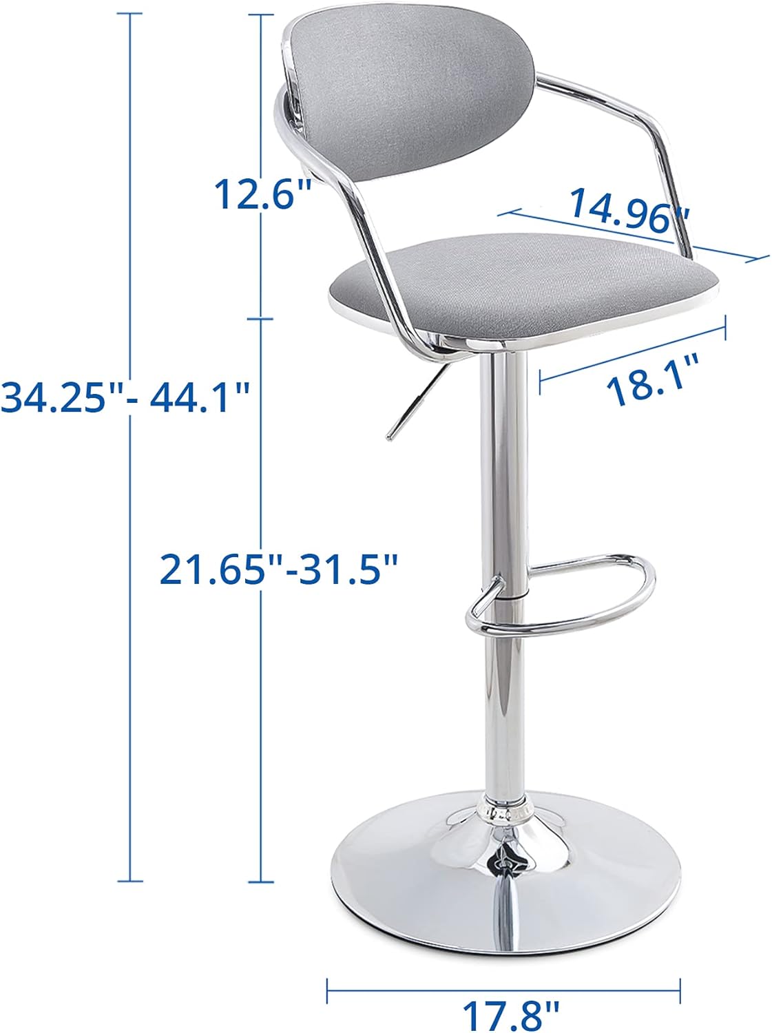 Grey Fabric Metal Swivel Bar Stools Set of 2 X738
