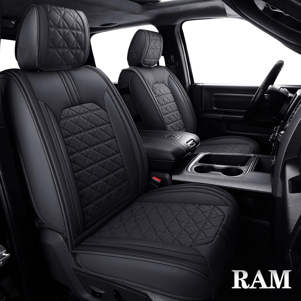 Black-White Waterproof Faux Leather Front Seat Covers F574