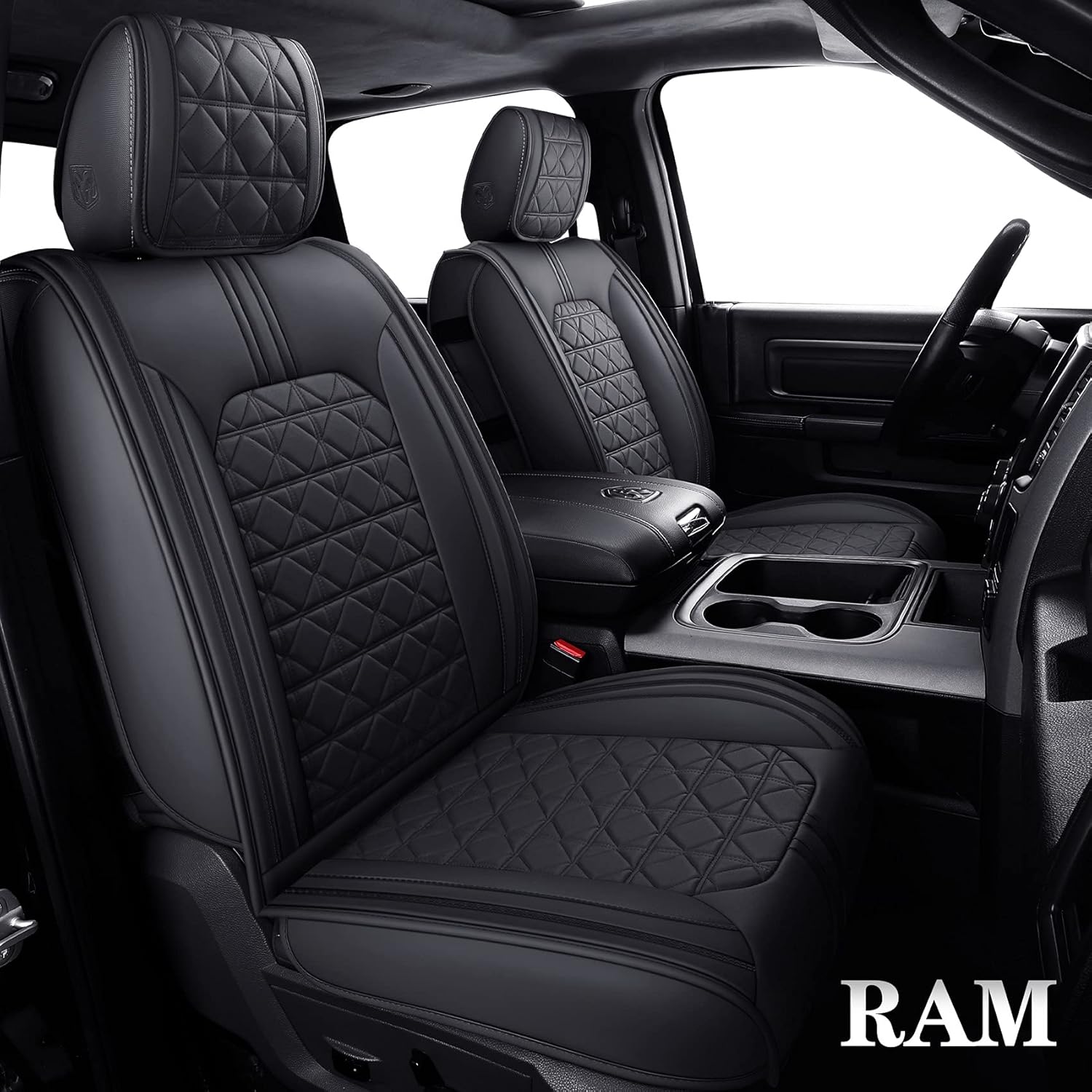 Black-White Waterproof Faux Leather Front Seat Covers F574