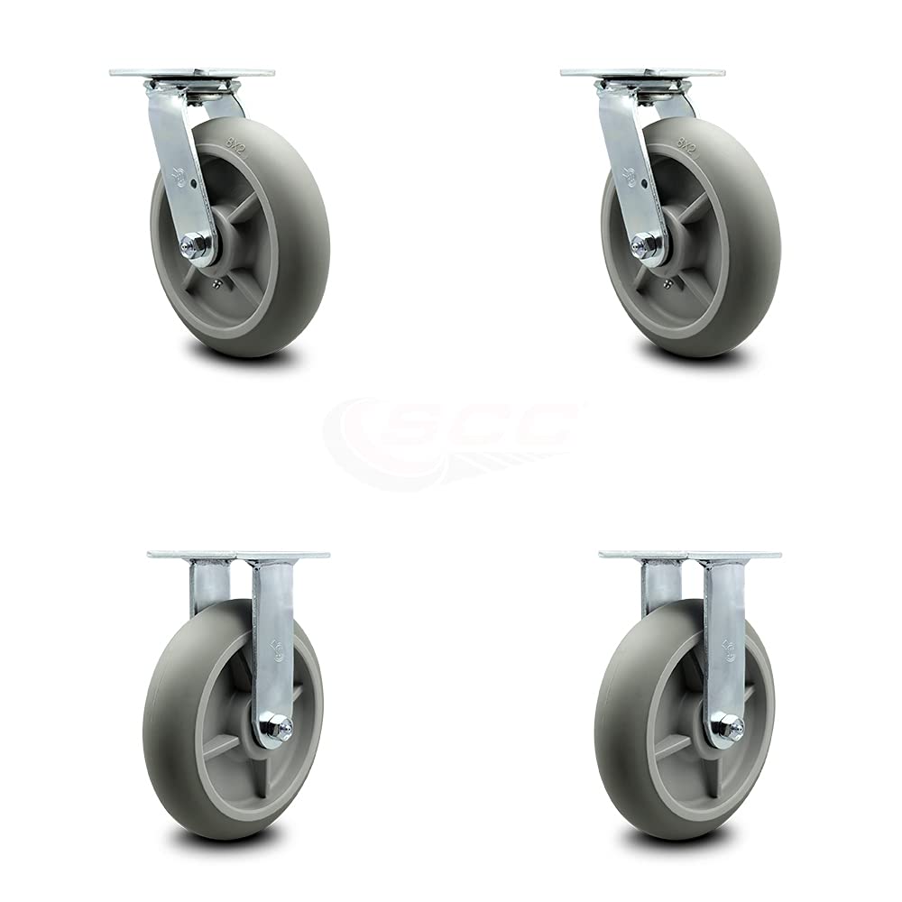 8 Inch Gray Non-Marking Thermoplastic Rubber Swivel Caster with Bolt-On Swivel Lock X576