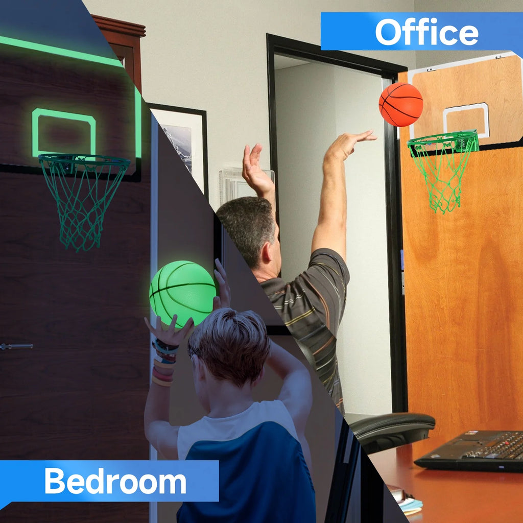 Over-The-Door Pro Basketball Hoop Set with Basketball & Pump, Wall-Mounted Basketball Hoop Set, Indoor Basketball Game, Large - Glow in the Dark C4970