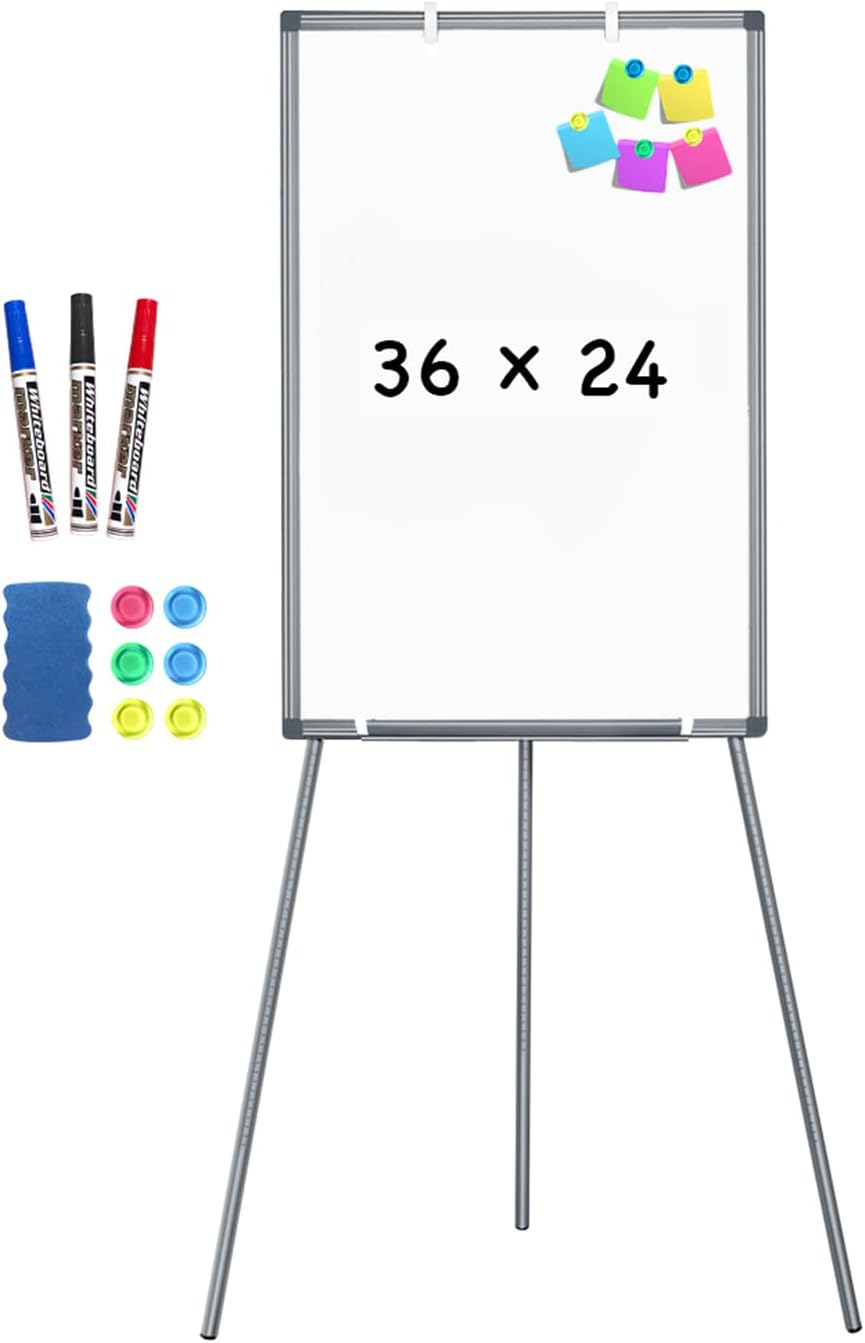 Magnetic Portable Dry Erase Easel Board 36 x 24 Tripod Height Adjustable Flipchart Easel Stand White Board Pack of 2 Y323386