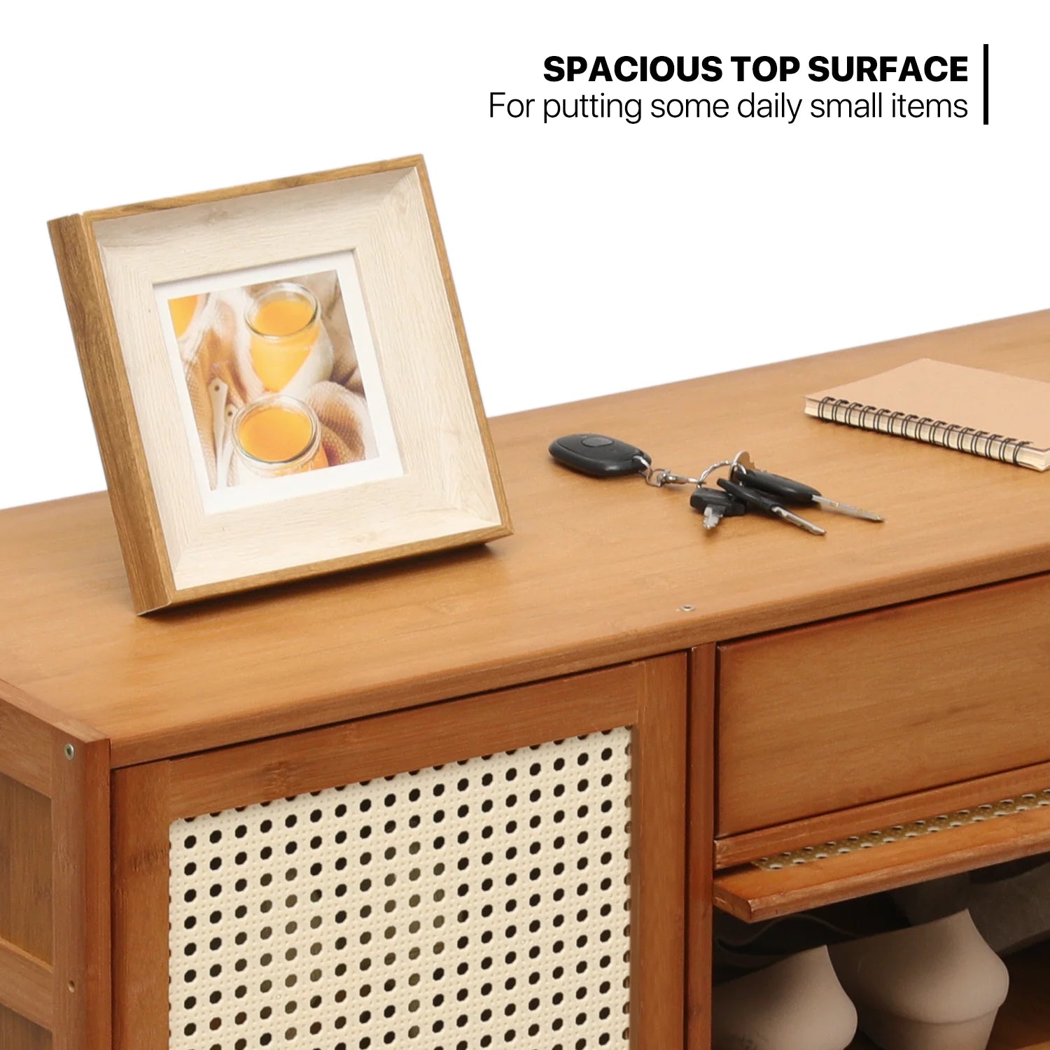 6-Tiers Rattan Shoe Storage Cabinet with Drawer, 32 Pairs, 8 Boots Compartments, Brown Q658177
