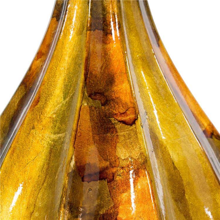 Copper Pewter Ceramic Foiled Lacquered Ridged Teardrop Vase X13829