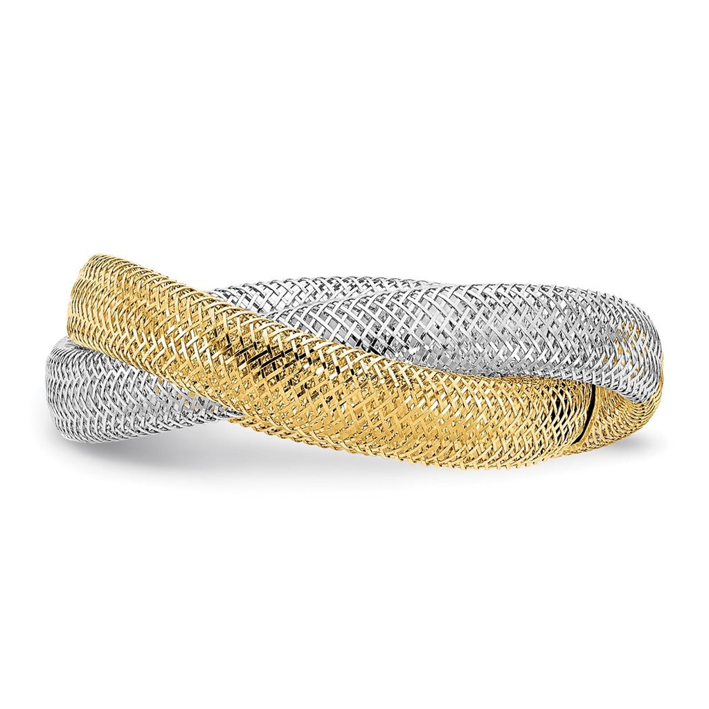 14k Two tone Gold Woven Mesh Stretch Ring Size 7.00 8mm Wide V686965