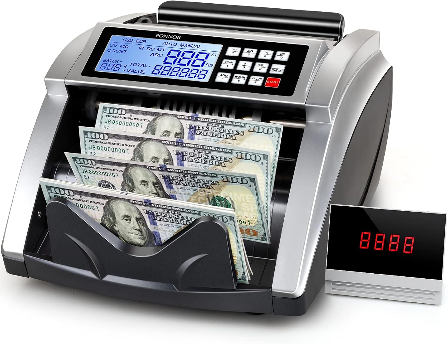 Money Counter Machine with UV/MG/IR/DD/DBL/HLF/CHN Counterfeit Detection, Bill Counting Machine with Portable Handle, Enlarge LCD Display S90305