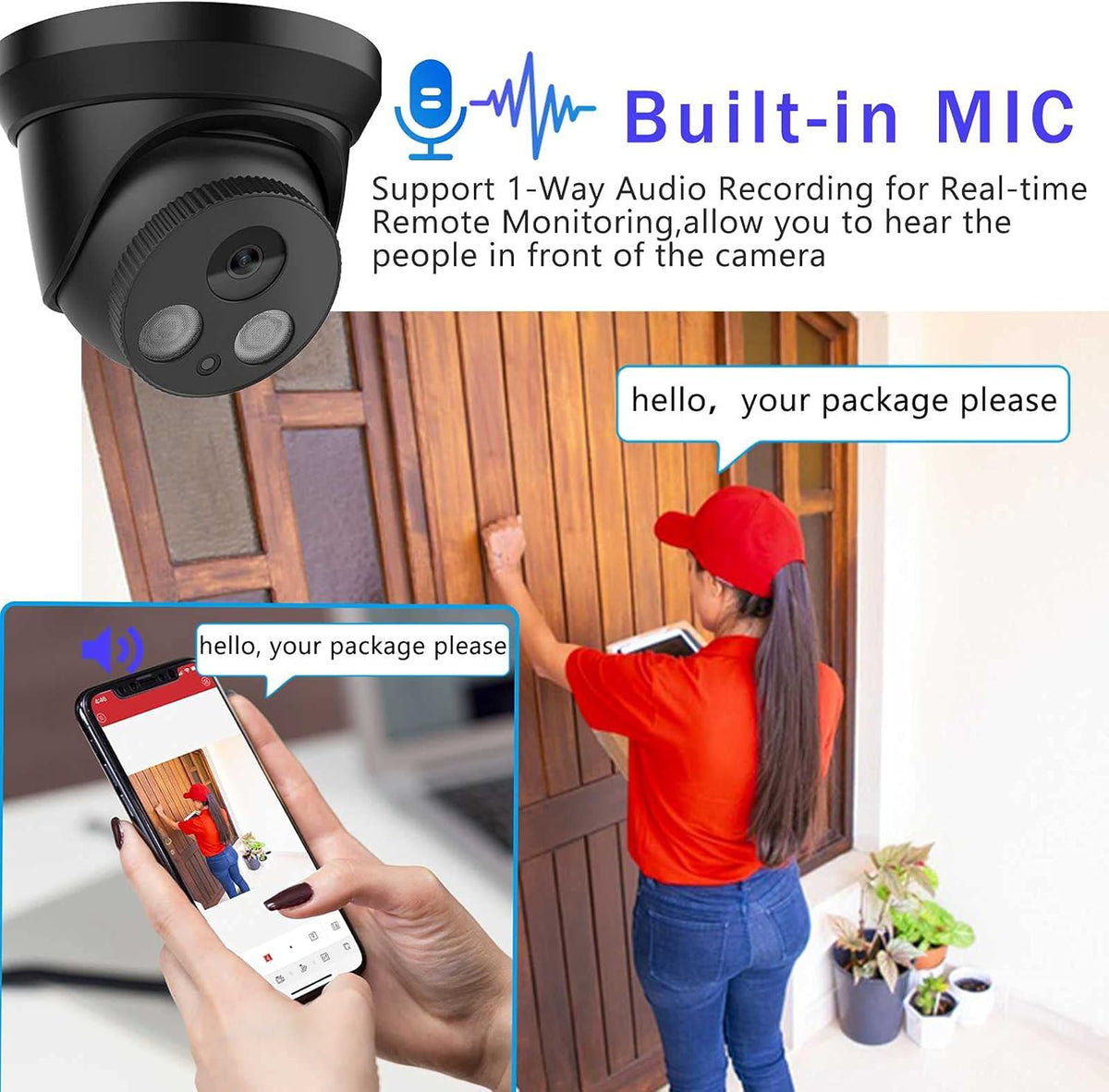 4K 8MP Outdoor PoE IP Turret Camera with Mic/Audio, 2.8mm Lens, IP67, WDR, Motion Detection D820776