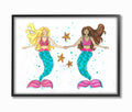 Two Blue and Pink Mermaid Friends with Starfish Framed Texturized Art U65992