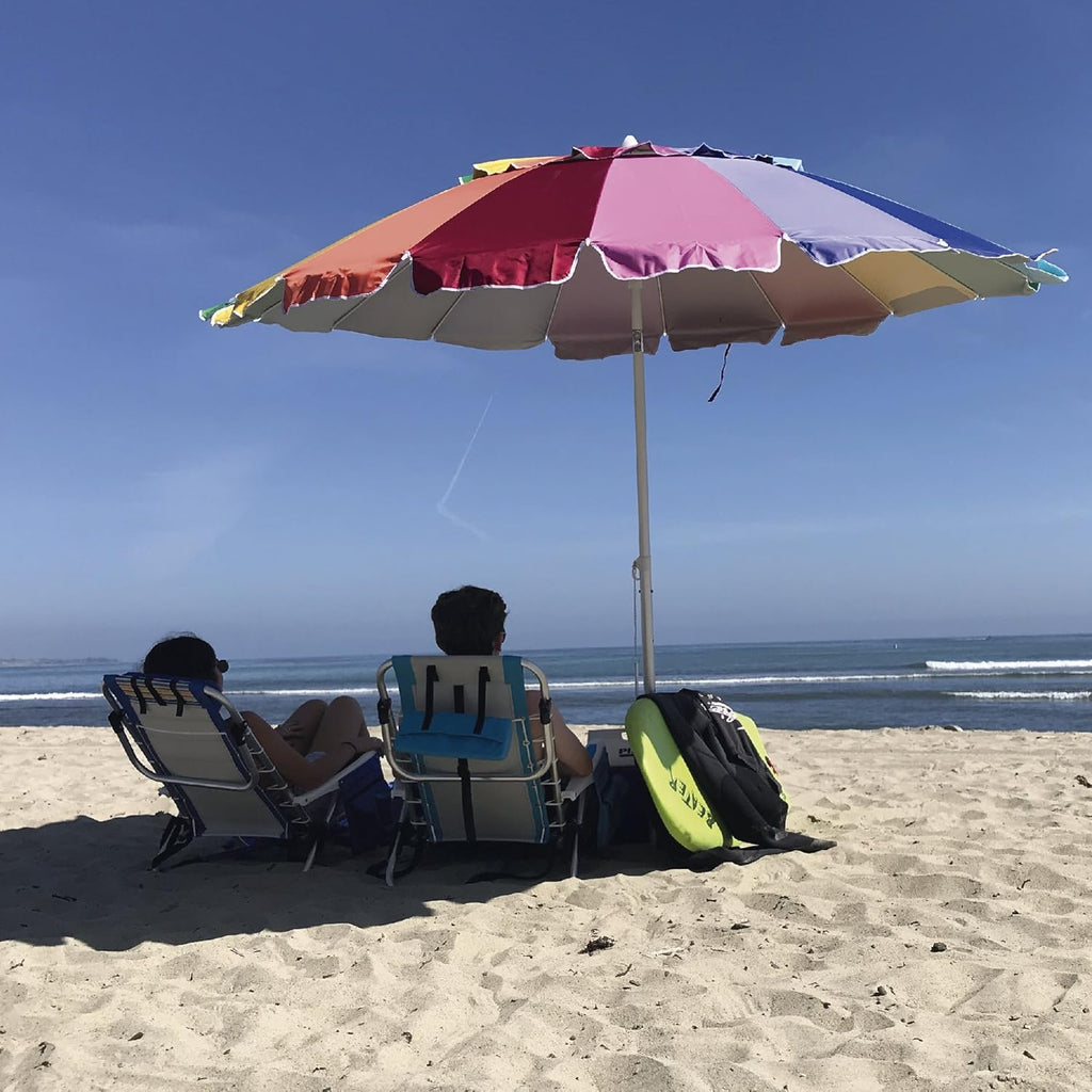 8 Foot Heavy Duty High Wind Beach Umbrella with Sand Anchor & Carrying Bag Z70743