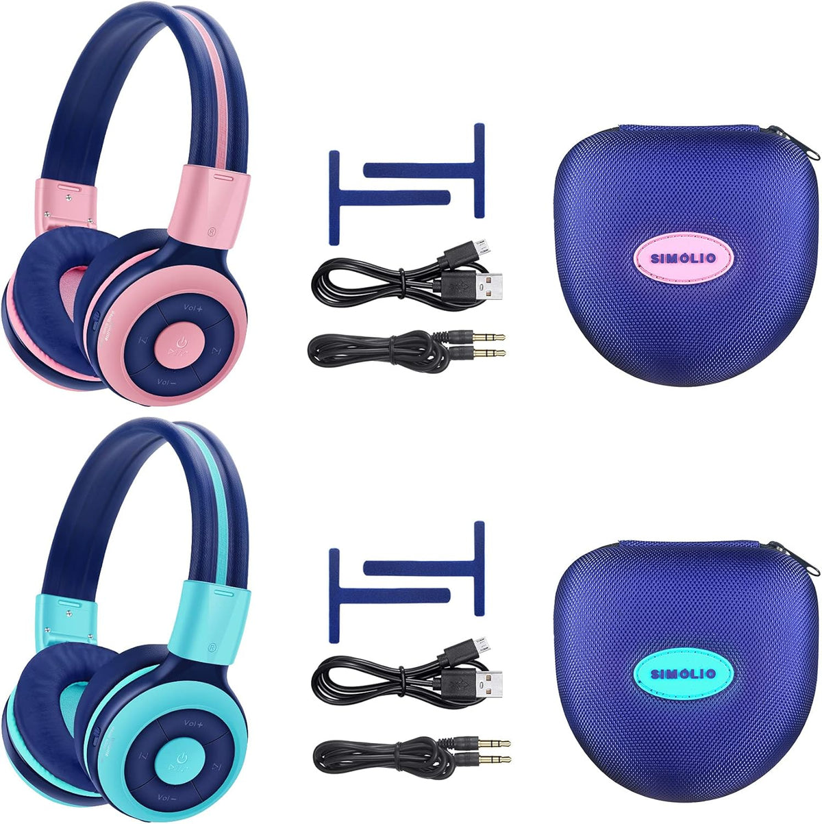 2 Pack Bluetooth Headphone with 75dB,85dB,94dB Volume Limited, On-Ear Headset with EVA Case (Mint+Grey) I38063