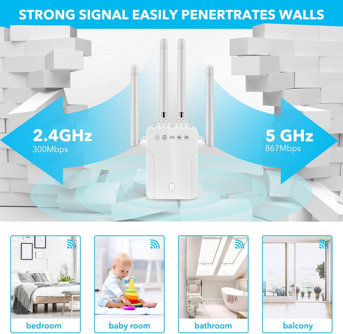 WiFi Range Extender 1200Mbps with Ethernet Port Pack of 2 E482510