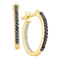 Yellow Gold Round Black Diamond Hoop Earrings 1/4 Cttw P614950