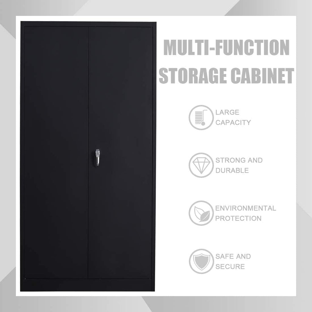 Black Steel Storage Cabinet with 4 Adjustable Shelves and Lockable Doors Z49144