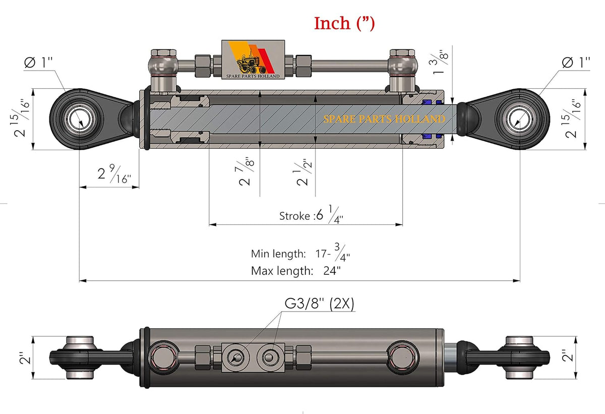 Hydraulic Top Link Cat. 2-2 with Locking Block 7 3/4” - 24” with 2 x Hoses W51925