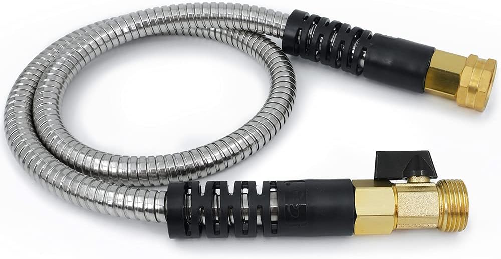 50 Feet 304 Stainless Steel Garden Hose with Brass Shut Off Valve, Pack of 2 I7980