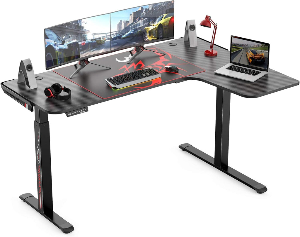 61" Dual Motor Electric Height Adjustable L Shaped Standing Desk with Mouse Pad N6201