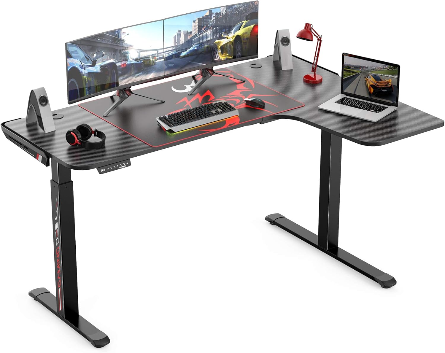 61" Dual Motor Electric Height Adjustable L Shaped Standing Desk with Mouse Pad N6201