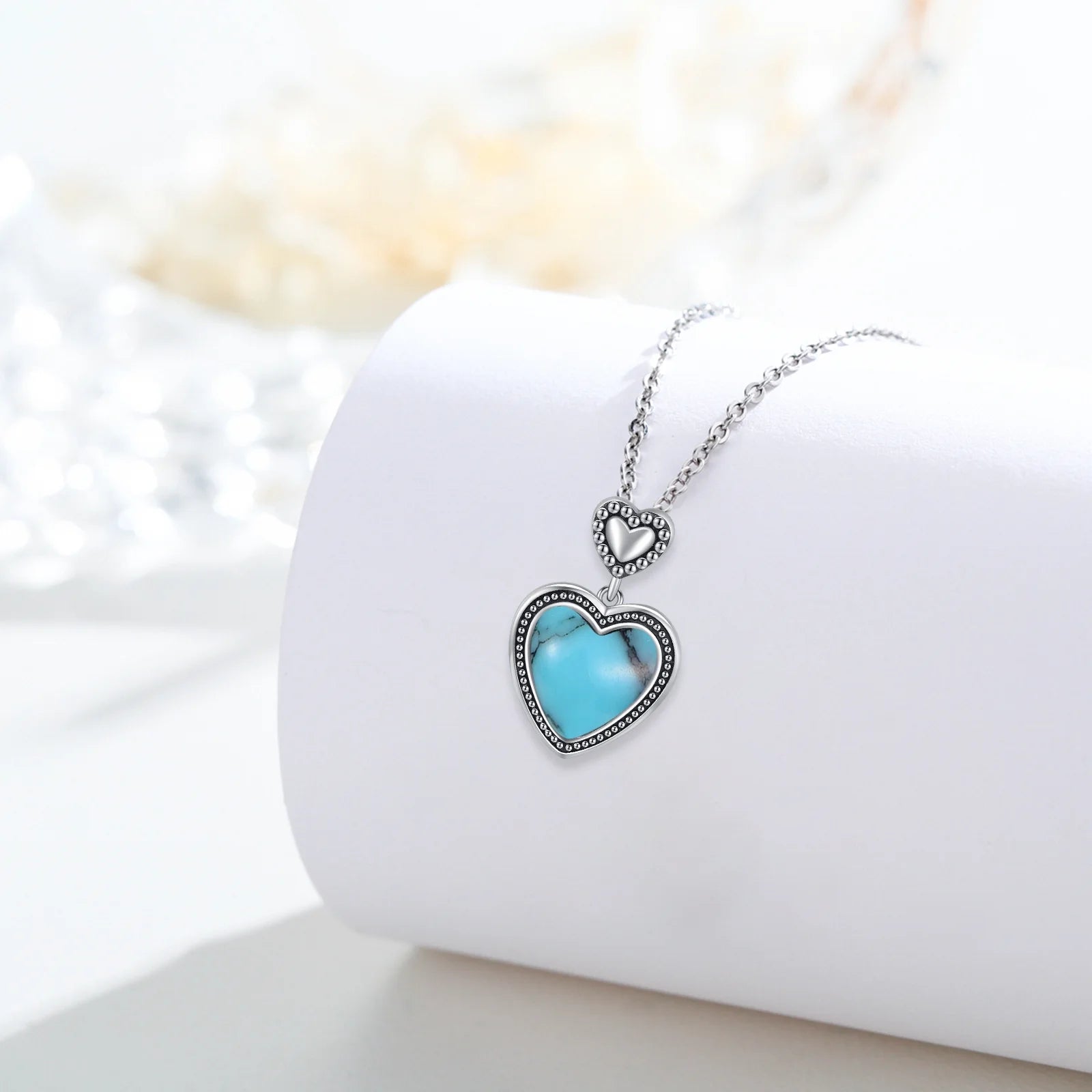 Heart Pendant Turquoise Necklace 18K White Gold Plated Jewelry T9337