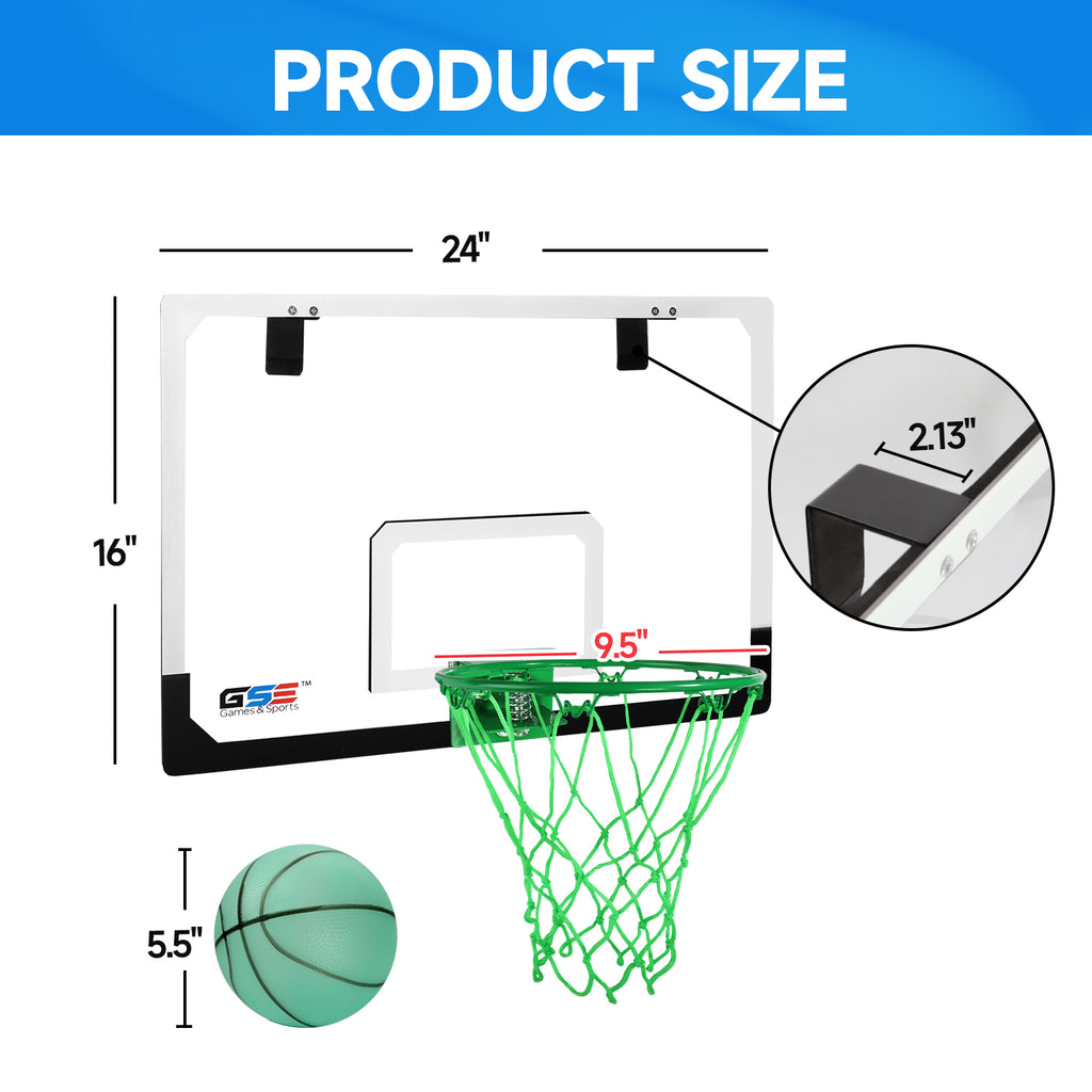 Over-The-Door Pro Basketball Hoop Set with Basketball & Pump, Wall-Mounted Basketball Hoop Set, Indoor Basketball Game, Large - Glow in the Dark C4970