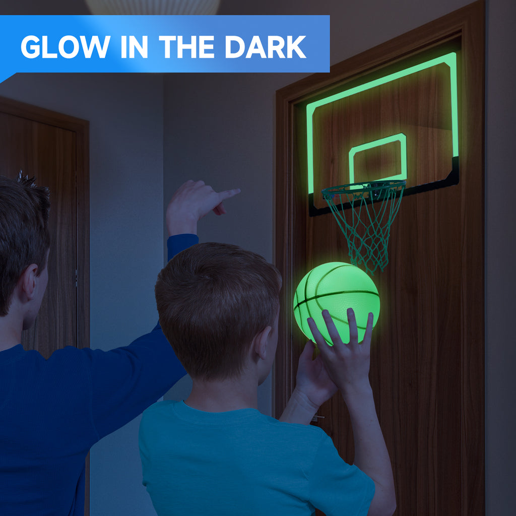 Over-The-Door Pro Basketball Hoop Set with Basketball & Pump, Wall-Mounted Basketball Hoop Set, Indoor Basketball Game, Large - Glow in the Dark C4970